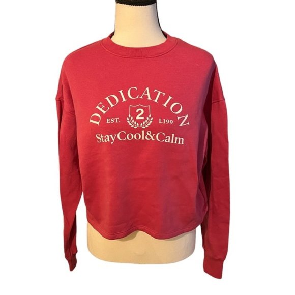 Divided H&M Decication Varsity Preppy Sweatshirt Top Pink White Size Small - Picture 1 of 6